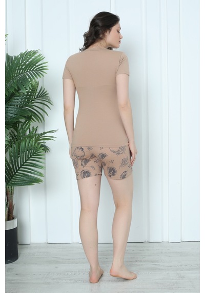 Wordex Mr 4300 Pamuklu Kısa Kollu Şortlu Penye Takım Pijama Takımı Nar Desenli Vizon