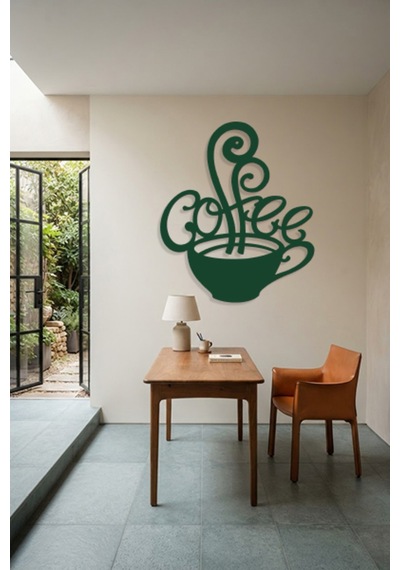 Coffee Metal Duvar Tablosu - Duvar Dekoru - Yeşil - 42 X 50 Cm