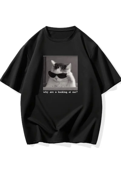 Suma Baskılı Oversize Bisiklet Yaka T-shirt Siyah S Beden