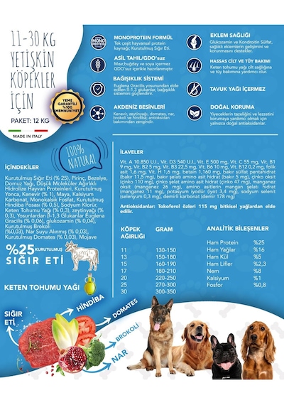 Exclusion Monoprotein Düşük Tahıllı Sığır Etli ve Narlı Orta Irk Yetişkin Köpek Maması 12 KG