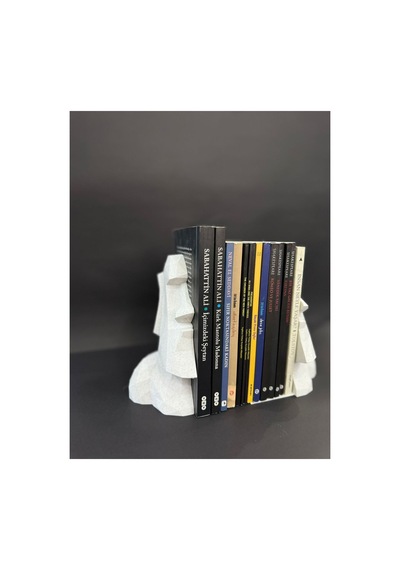 Moai Heykel Kitap Tutucu Granit Mermer Beyaz Kitaplık Desteği