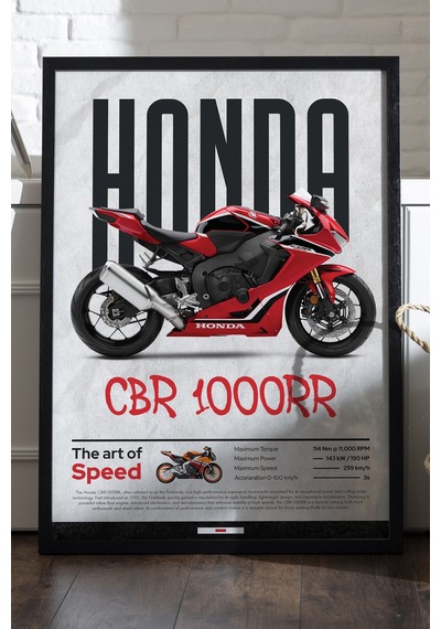 Honda Cbr 1000rr Siyah Ahşap Çerçeveli Poster, Dekoratif Motosiklet Duvar Tablosu