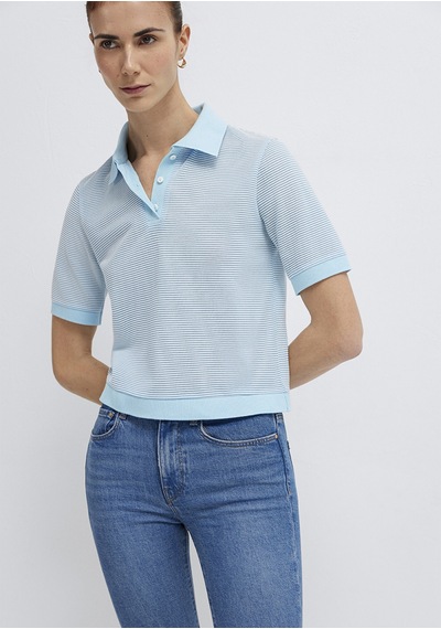 Mavi - Çizgili Mavi Polo Tişört 1614310-91728