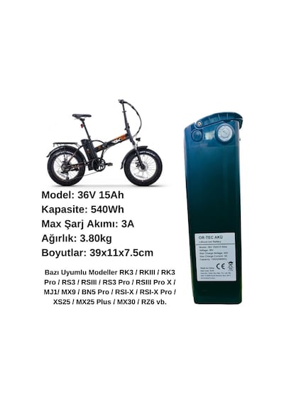 Rks Elektrikli Bisiklet Bataryası 36v 15ah Ve 36v 2a Lityum Li-ıon Akıllı Elektrikli Bisiklet Şarj Aleti Seti