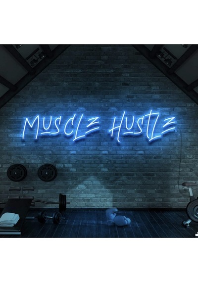 Muscle Hustle Yazılı Neon Tabela Turkuaz