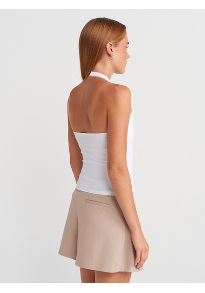 Dilvin 21162 Halter Yaka Top-beyaz Beyaz