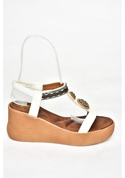 Fox Shoess258136009 Beyaz Dolgu Tabanlı Kadın Sandalet Beyaz