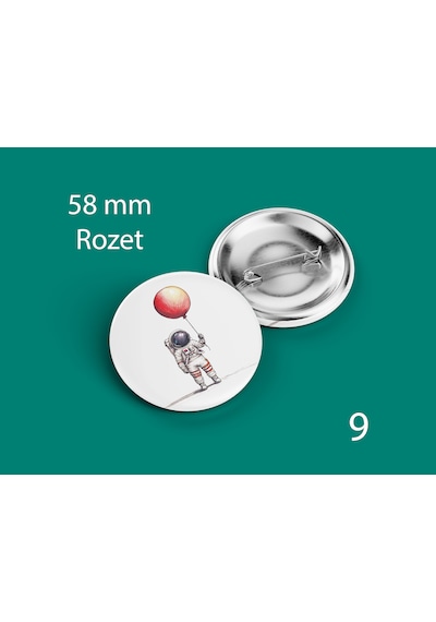 58 Mm Buton Rozet İğneli Çanta Kıyafet Rozeti Balonlu Astronot Çok Renkli