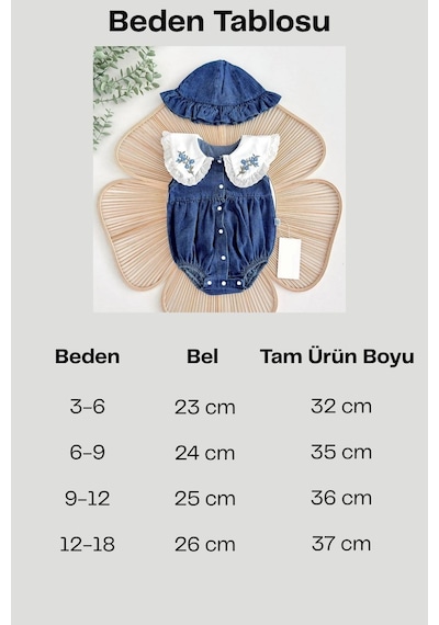 Cantoy Nakışlı Bebe Yaka Kot Bebek Tulumu Ve Şapka Takımı Koyu Mavi