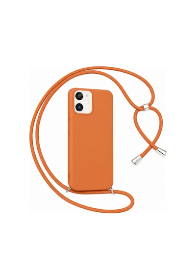 İphone 17 İle Uyumlu Boyun Askılı Silikon Kılıf Viper İpli Telefon Kılıfı Turuncu