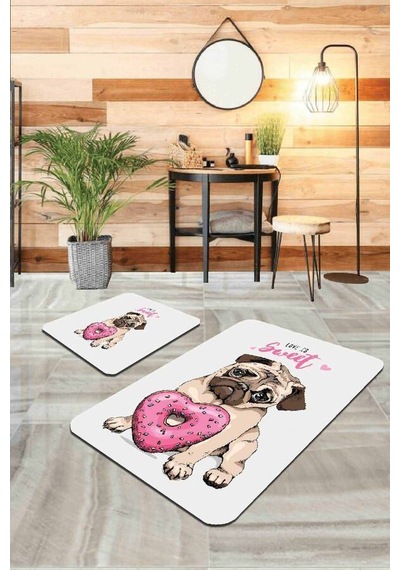 Pembe Hayvan Temalı Banyo Halısı Klozet Paspas Seti Bs273n11