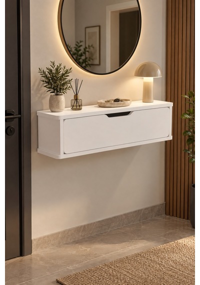 Sulorahome Duvara Monteli Kapaklı Antre Rafı Ve Dolap Beyaz