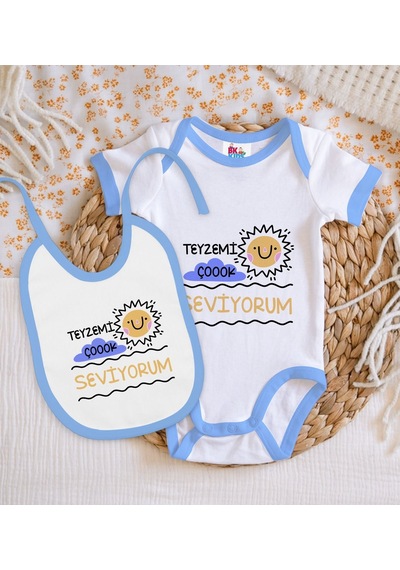Bk Kids Teyzemi Çok Seviyorum Tasarımlı Mavi Bebek Body Zıbın Ve Çok Renkli