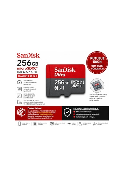 Sandisk 256gb Micro Sdxc Hafıza Kartı Class 10 Uhs-ı 100mb/s