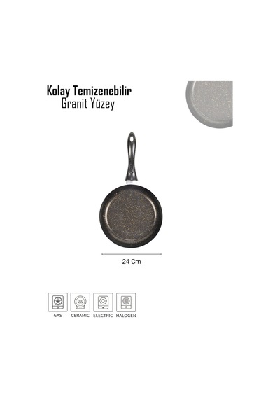 Bonetti Granit Tava - 24 Cm Siyah Siyah