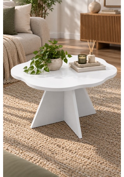 Sulorahome Çiçek Formlu Beyaz Orta Sehpa 70 Cm