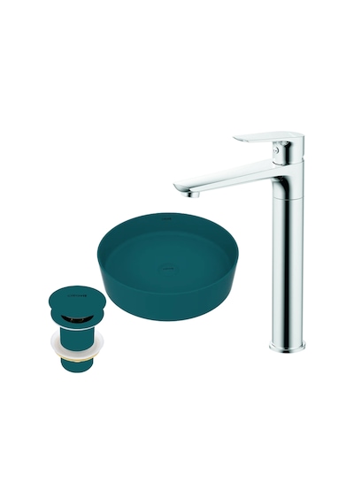 Creavit Loop LP145 Çanak Lavabo Armatür Ve Sifon Başlığı Set Mint Yeşili