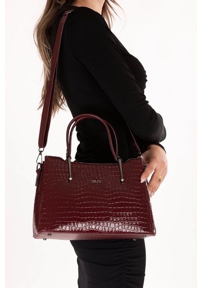 Gondol Kadın Çift Bölmeli El Ve Omuz Çantası Ald.3876 Bordo Croco