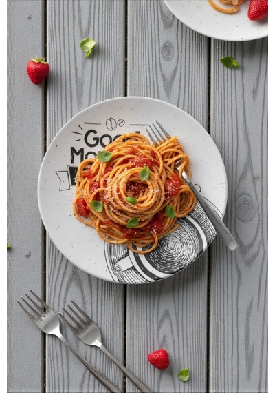 6'lı Seramik Servis, Pasta Tabak Good Morning Çok Renkli