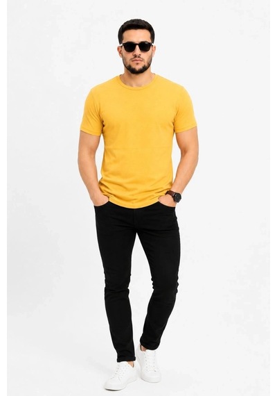 Erkek Basic Tişört Bisiklet Yaka Kısa Kol Günlük Yazlık Slim Fit T-shirt - Sarı