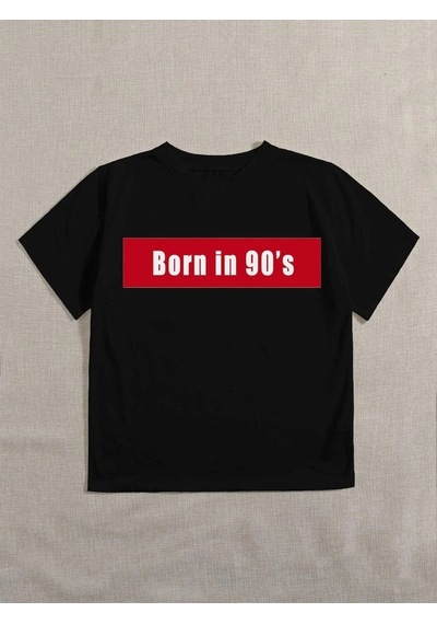Kadın Beyaz Oversize 90's Baskılı T-shirt Siyah