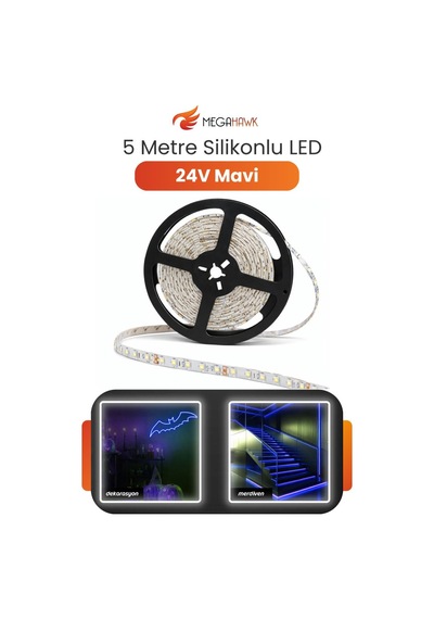 24v Dış Mekan M/60 2835 Mavi Led Şerit 5 Metre, Kesilebilir Ve Eklenebilir