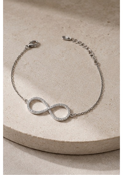 Balenbi Jewelry Kadın Taşlı Sonsuzluk Figürlü Kararmaz Çelik Bileklik Gümüş Ren 1126