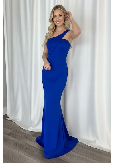 Defymoda Kadın Vücudu Saran Scuba Kumaş Tasarım Mavi