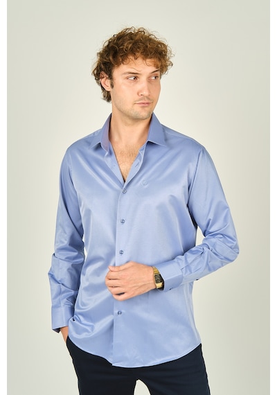 Figs Erkek Slim Fit Uzun Kollu Pamuklu Parlak Kumaş Gömlek 0013 Koyu Mavi Koyu Mavi