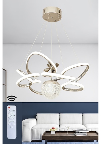 Modern 3 Renk Kumandalı Krom Büyük Boy Salon Avize Toplu Led Avize Çok Renkli