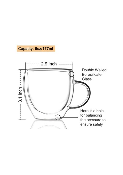 Çift Duvar Cam Kahve Kupaları 4-6oz Yalıtımlı Kahve Fincanı Seti - Çift Espresso, Cappuccino, Latte, Sıcak/soğu Diğer