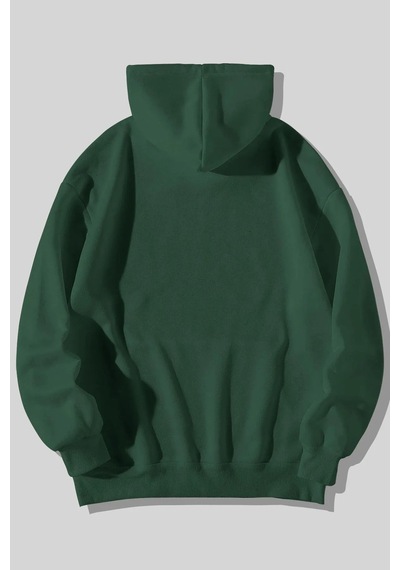 Ying Yang Kedi Baskılı Unisex Yeşil Kanguru Cepli Kapüşonlu Sweatshirt Hoodie Yeşil