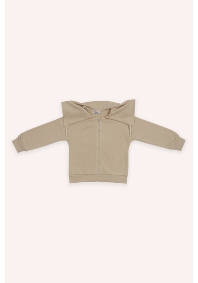 Kız Çocuk Geniş Yaka Detaylı Fermuarlı Bej Sweatshirt Çok Renkli 2421GK08017