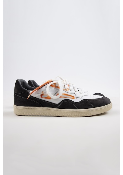 Krahe Artemis Erkek Hakiki Deri Eskitme El Boyamalı Bağcık Ve Iki Yedek Bağcıklı Beyaz-Gri Sneakers 001