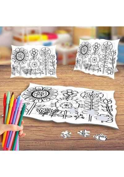 Güzel Çiçek Bahçesi Boyama Puzzle Tablo Çocuk Eğitici Yapboz