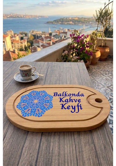 Kahve Keyfi Temalı Afilli Kahve Sunum Tablası Figür 12