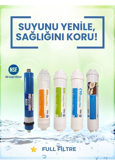 Nsf Onaylı 5'li Su Arıtma Filtresi Full Set+ Dirsek  5'Li Filtre