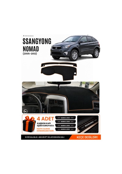 Ssangyong Nomad 2005-2012 Uyumlu Torpido Örtüsü, Torpido Kılıfı - Siyah-kahverengi - Ss001