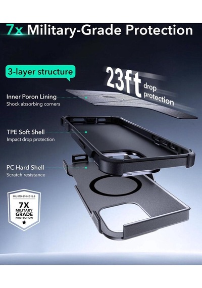 Apple Uyumlu iPhone Esr 16 Pro Max Kılıf Cyber Tough Halolock Magsafe Standlı Silikon Gri Apple Uyumlu iPhone Esr 16 Pro Max Kılıf Cyber Tough Halolock Magsafe Standlı Silikon Gri