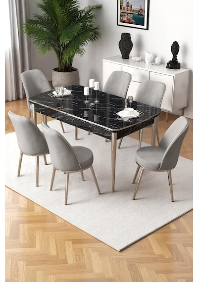 Canisa Nira Serisi 70x114 Mdf Siyah Mermer Desen Mutfak Masa Takımı 6 Gri Sandalye Krom Detay Masa Siyah Mermer Desen Gri Sandalye Ayaklar Krom Canisa Nira Serisi 70x114 Mdf Siyah Mermer Desen Mutfak Masa Takımı 6 Gri Sandalye Krom Detay Masa Siyah Mermer Desen Gri Sandalye Ayaklar Krom