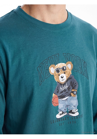 Lc Waikiki Lc Waıkıkı Petrol Regular Fit Teddy Baskılı Erkek Pijama Takımı