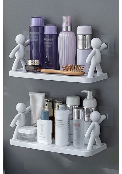 4'lü Kendinden Yapışkanlı Craft Banyo Rafı Baharatlık Mutfak Organizer Duvara Monte Raf Düzenleyici Beyaz