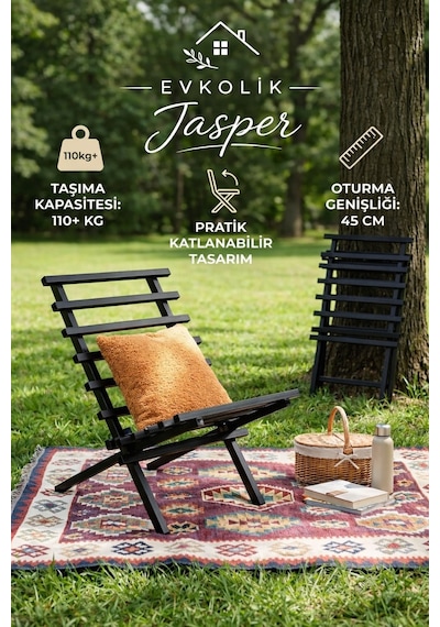 Jasper Beach Katlanabilir Portatif Metal Sandalye, Şezlong Plaj, Bahçe Ve Teras Kullanımına Uygun Siyah