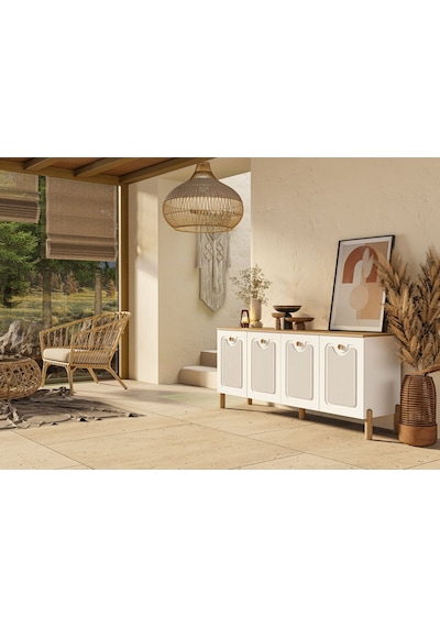 1740 Napoli 180 Cm Membran Mdf Kapaklı Bohem Konsol Sepet - Beyaz Beyaz - Meşe