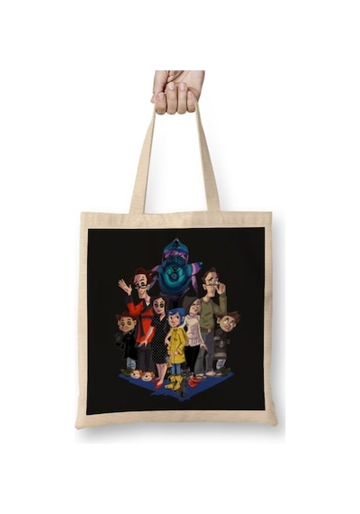Toyaso Coraline's Two Worlds Bez Çanta Uzun Saplı Alışveriş Çantası Plaj Çantası Beyaz