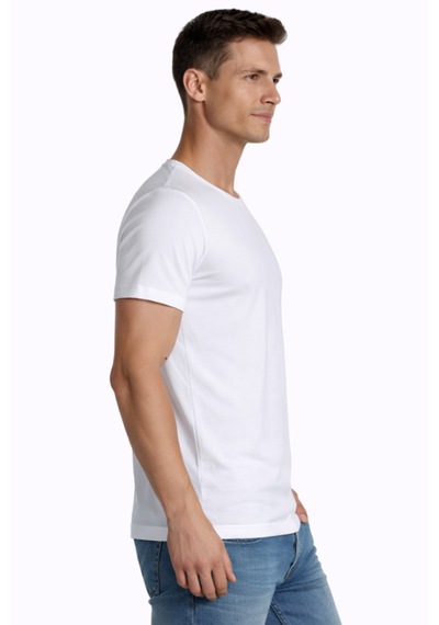 Çift Kaplan Erkek Elastanlı T-shirt 0954 3'lü Beyaz