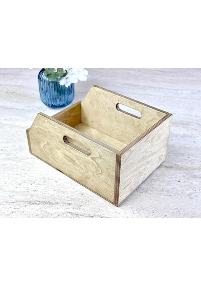 Organizer Ahşap Sandık Kutu 7" 7 İnç Plak İçin Uygun Boyut Ceviz Çok Renkli
