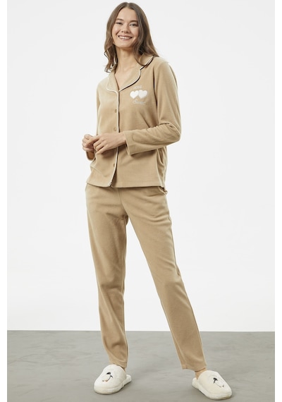 Sementa Gömlek Yaka Düğmeli Polar Pijama Takım - Camel 001
