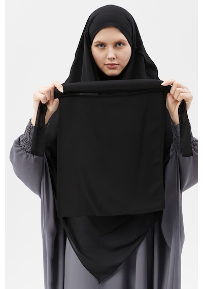 Altobeh Hazır Pratik Şifon Üç Katlı Peçeli Üçgen Hac Umre Şalı Sufle Hijab Nikap Siyah
