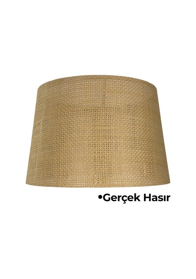 Hasır Hazeran Rattan Doğal Lambader Şapkası Ahşap